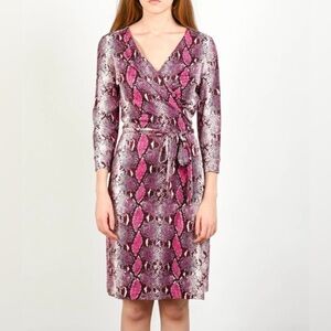 Diane Von Furstenberg Silk Julian Wrap Dress Purple Snake Print Size 10